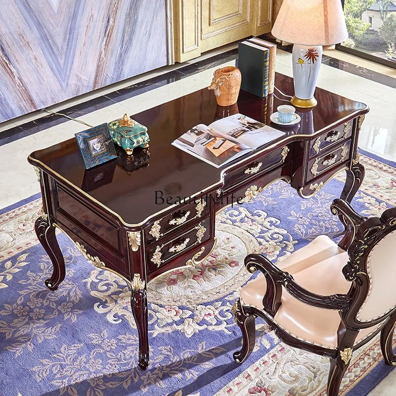 

European-style desk and chair combination study full solid wood boss office computer desk