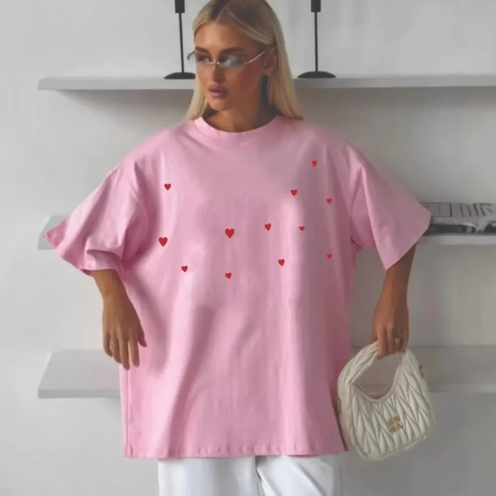 

Casual Short Sleeve Tops T Shirt Tees Women's T-shirts Blusas Simple Style All-match Fresh And Sweet Love Daily Loose Round Neck