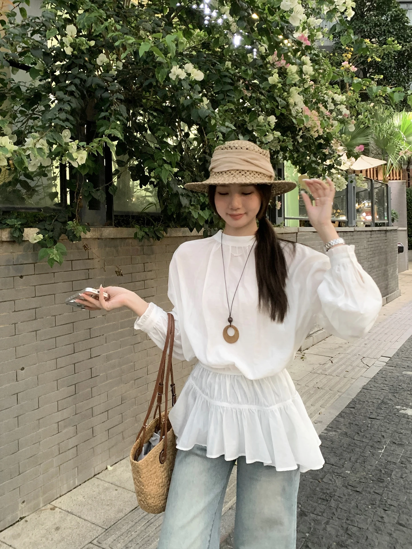 

Loose Long Sve Women's irt Casual Sle Loose Fit Waist-Cinching Slimming Korean Sle Spring Early Spring Faionable Top