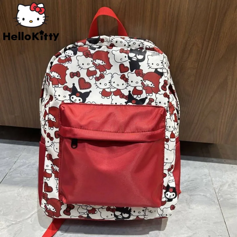 Sanrio Hello Kitty New Print Red Backpack Women Cartoon Trend Double Shoulder Bag Student New Aesthetic Schoolbag Y2k Cute Bags