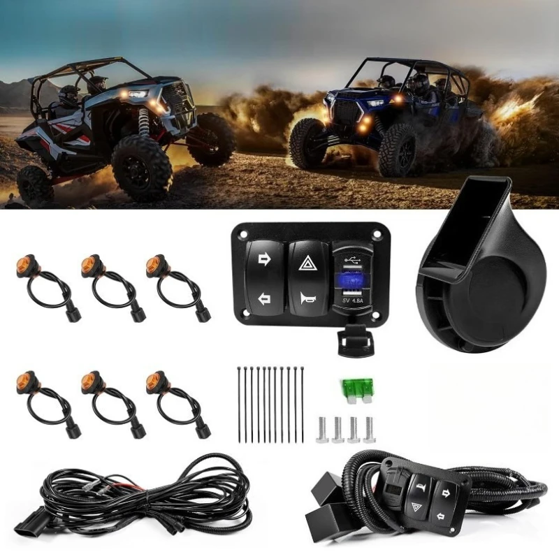 

New ATV UTV Steering Signal Kit Turn Signal Hazard Light Speaker 12VUSB Port Retrofit Harness