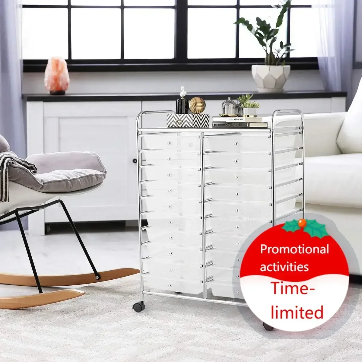 Storage Drawer Carts, 20-Drawer Organizer, Utility Cart on Wheels, Semi-Transparent Multipurpose Cart for Home Office School Sup