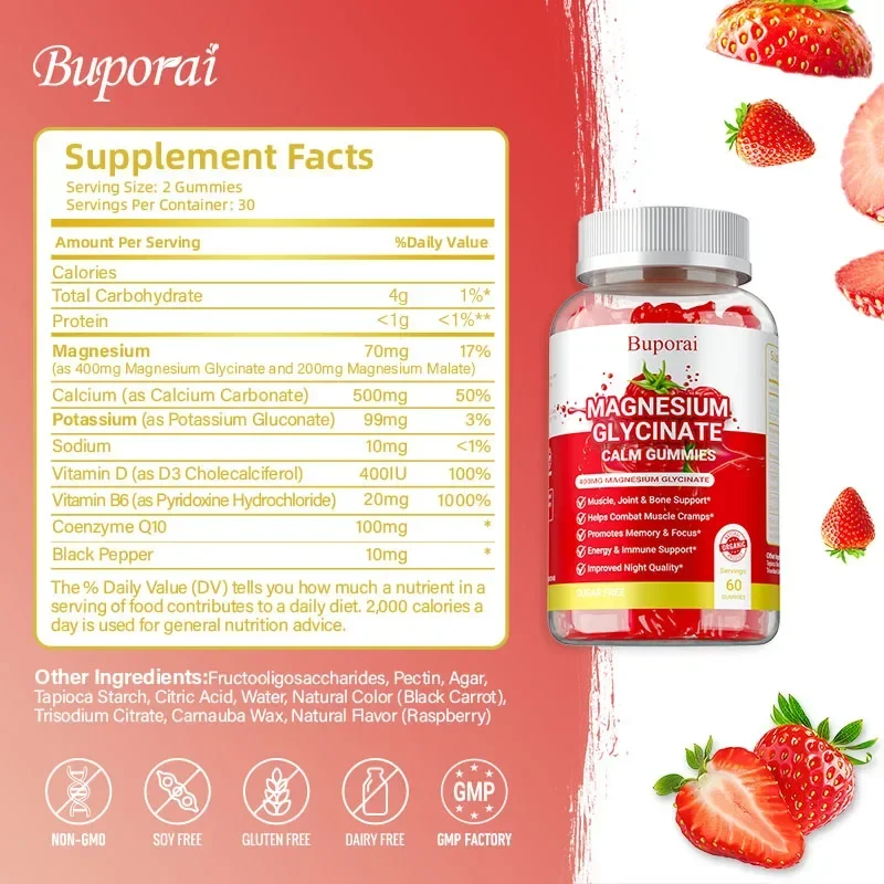 Magnesium Glycinate Gummies Dietary Supplement Support Bone Immune System,Heart Health Mineral Supplement Help Natural Sleep