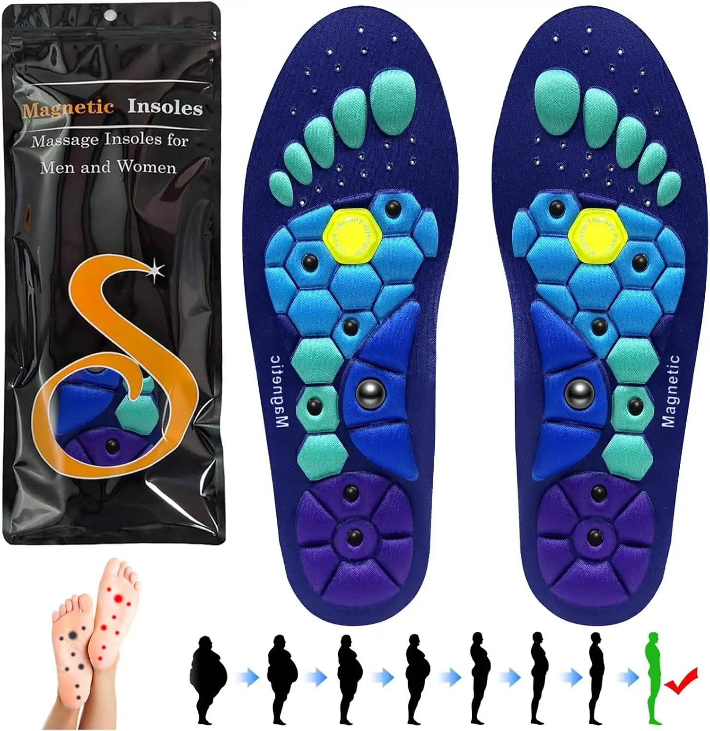 

Magnetic insoles for relieving plantar fasciitis - Foot massage orthopedic insoles for relieving foot fatigue - Male and female