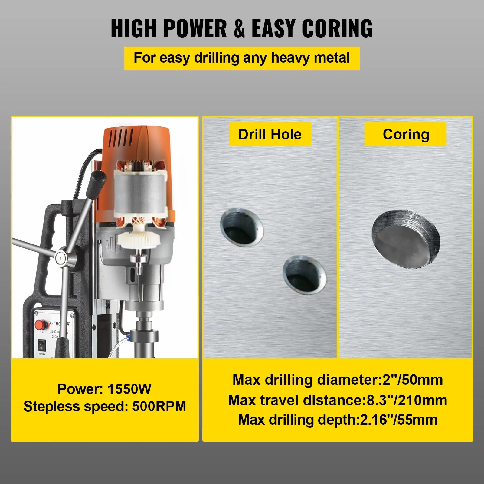 MD50 broca magnética com velocidade do eixo, sistema de perfuração elétrica, 300 RPM, 50mm Diâmetro chato, 13000N Magnet Force