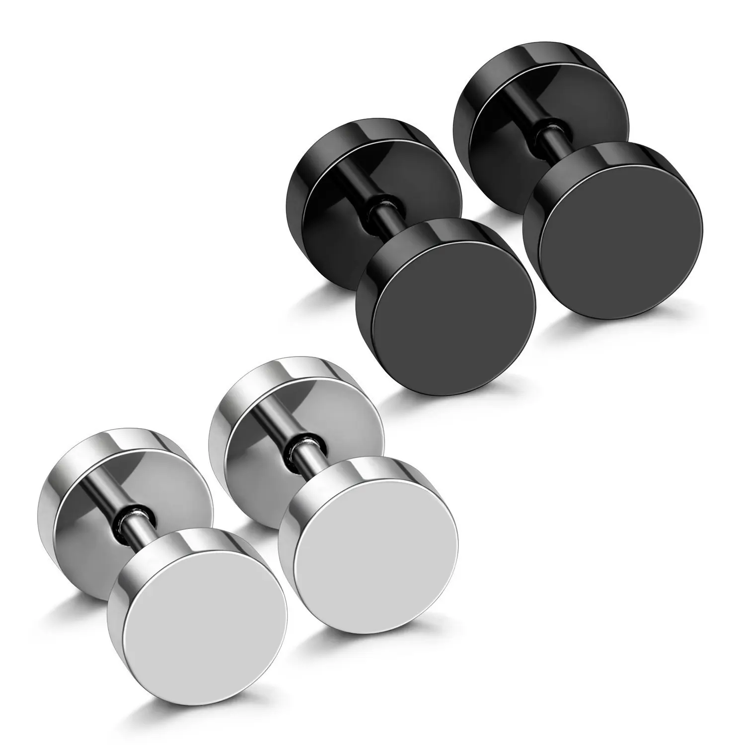 2 Pairs 16G 3-14mm Men Women Stainless Steel Dot Circle Disc Flat Back Cheater Tunnel Dumbbell Fake Gauges Plugs Stud Earrings