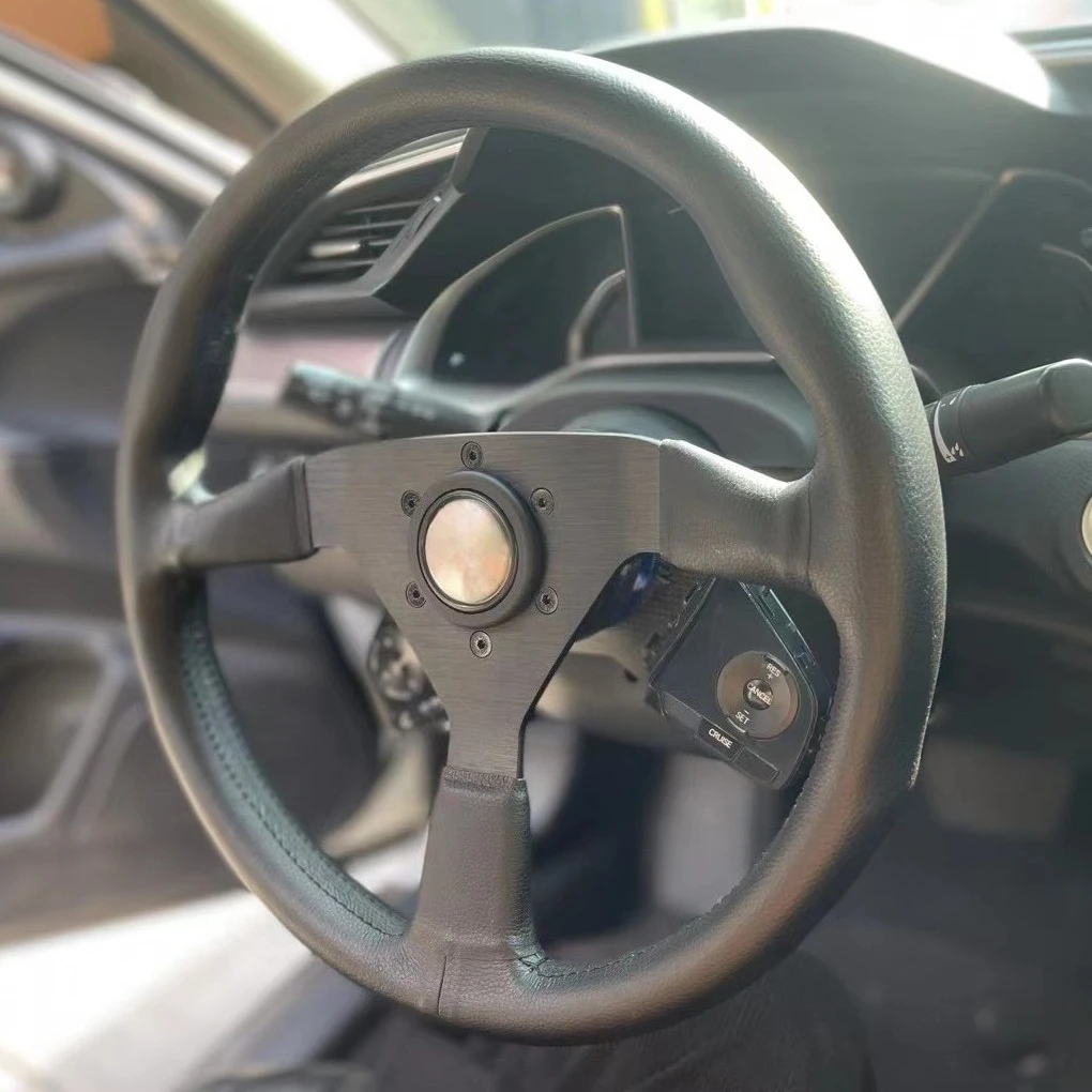350mm MonteCarlo Leather Steering Wheel for MOMO NRG HKB OMP SPARCO hubs view 2