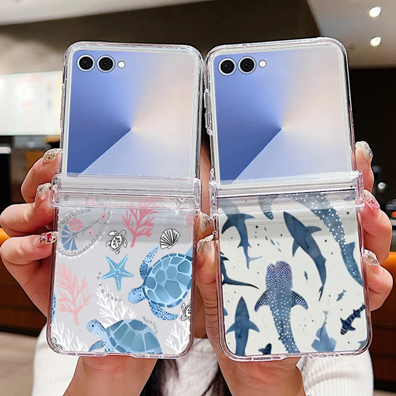 Sharks Shells Phone Case For Samsung Galaxy Z Flip7 Flip6 Flip5 Flip4 Flip3 Folding Hard Clear Back Cover For Samsung Z Flip 5 4