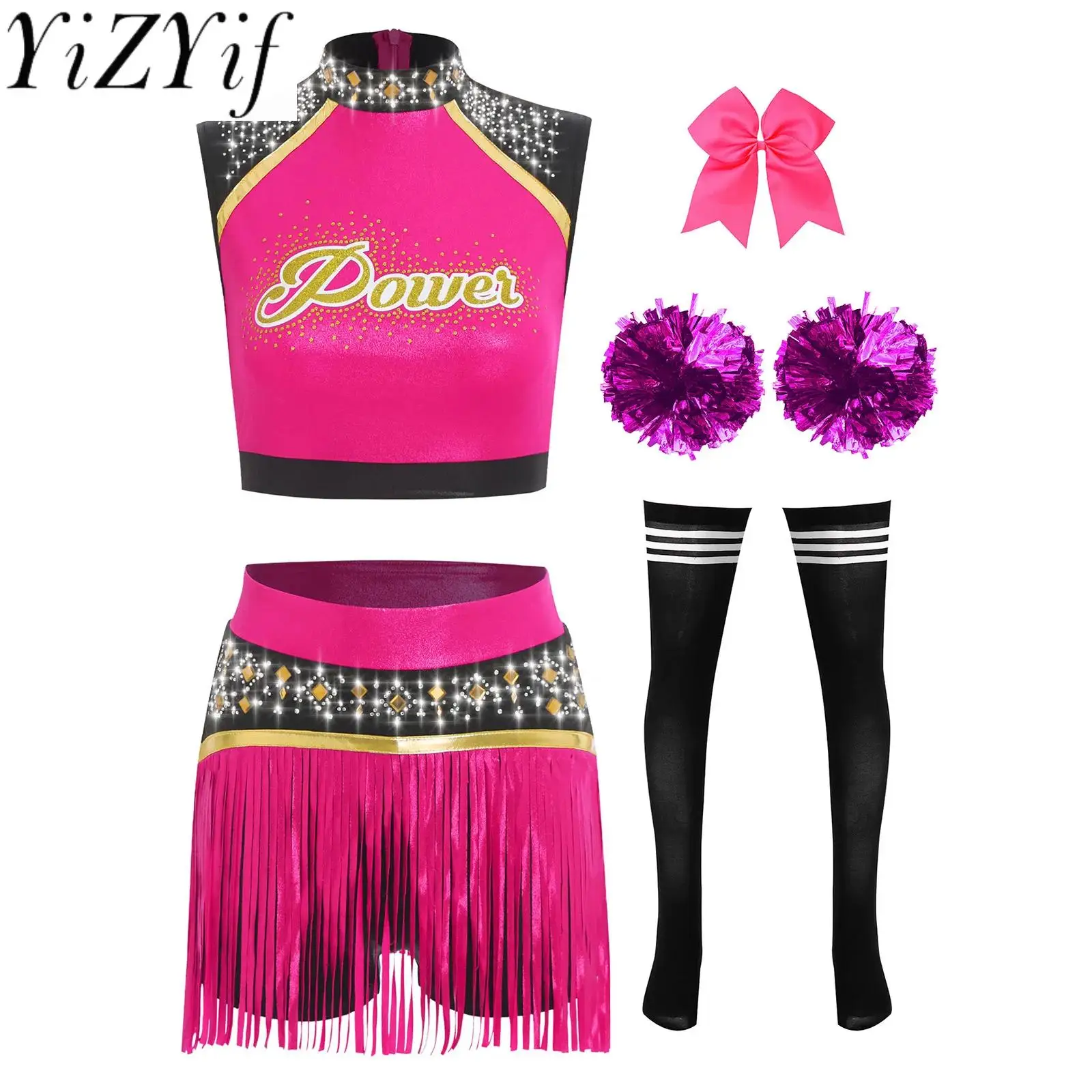

Women Halloween Cheerleading Team Cosplay Uniform Competition Dance Performance Costume Tank Top with Shorts Skirt Dance Suits