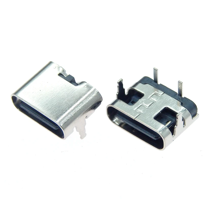 10Pcs Type-C 2Pin Horizontal 90 ° 180° Plug-in Board Quick Charging Type-C Female USB Female Plug-in Connector