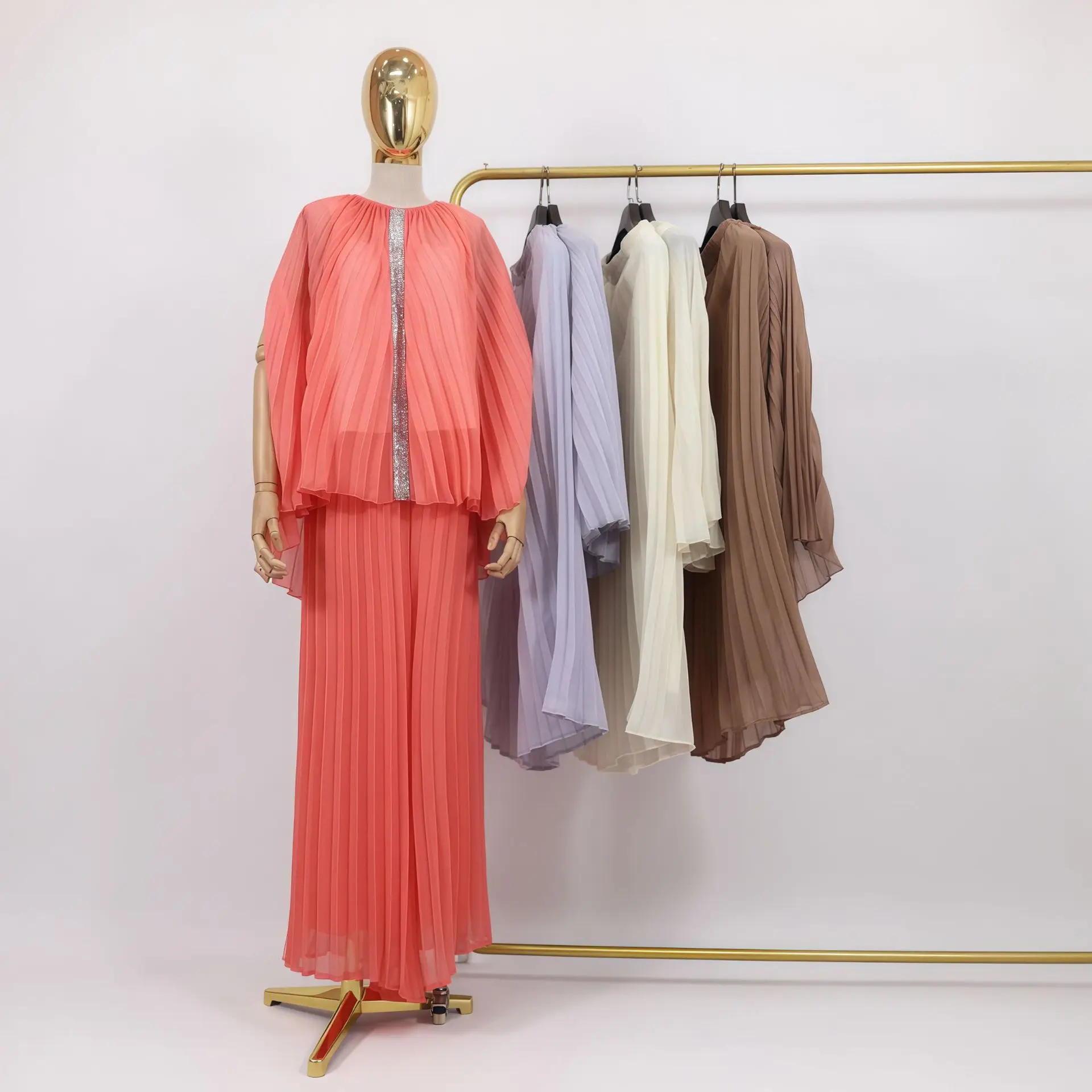 

Eid Muslim Sets for Women Pleated Tops and Pants Suit Islam Clothing Diamond Kaftan Abaya Outfits Robe Femme Musulmane Ensembles