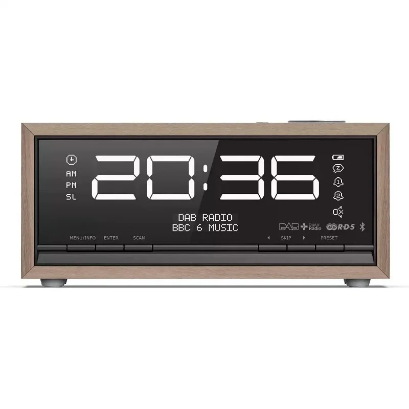 Retro Wooden Bluetooth 5.0 Clock Speaker DAB+ FM Digital Radio Alarm Clock Desktop Digital Display Audio Player