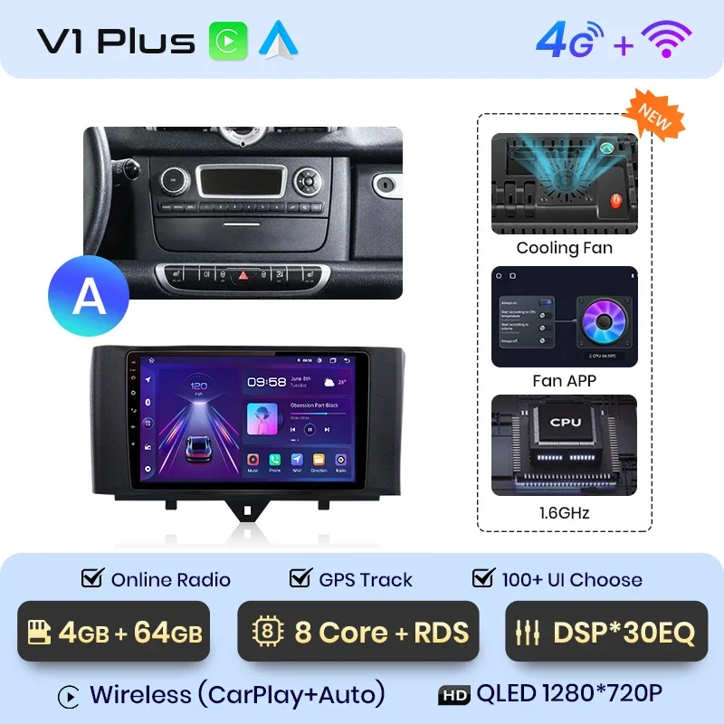 Junsun Draadloze Carplay Android Auto Radio Voor Smart Fortwo 451 2005 - 2015 Auto Intelligente Systemen Rds Bt Dsp 2 Din Autoradio