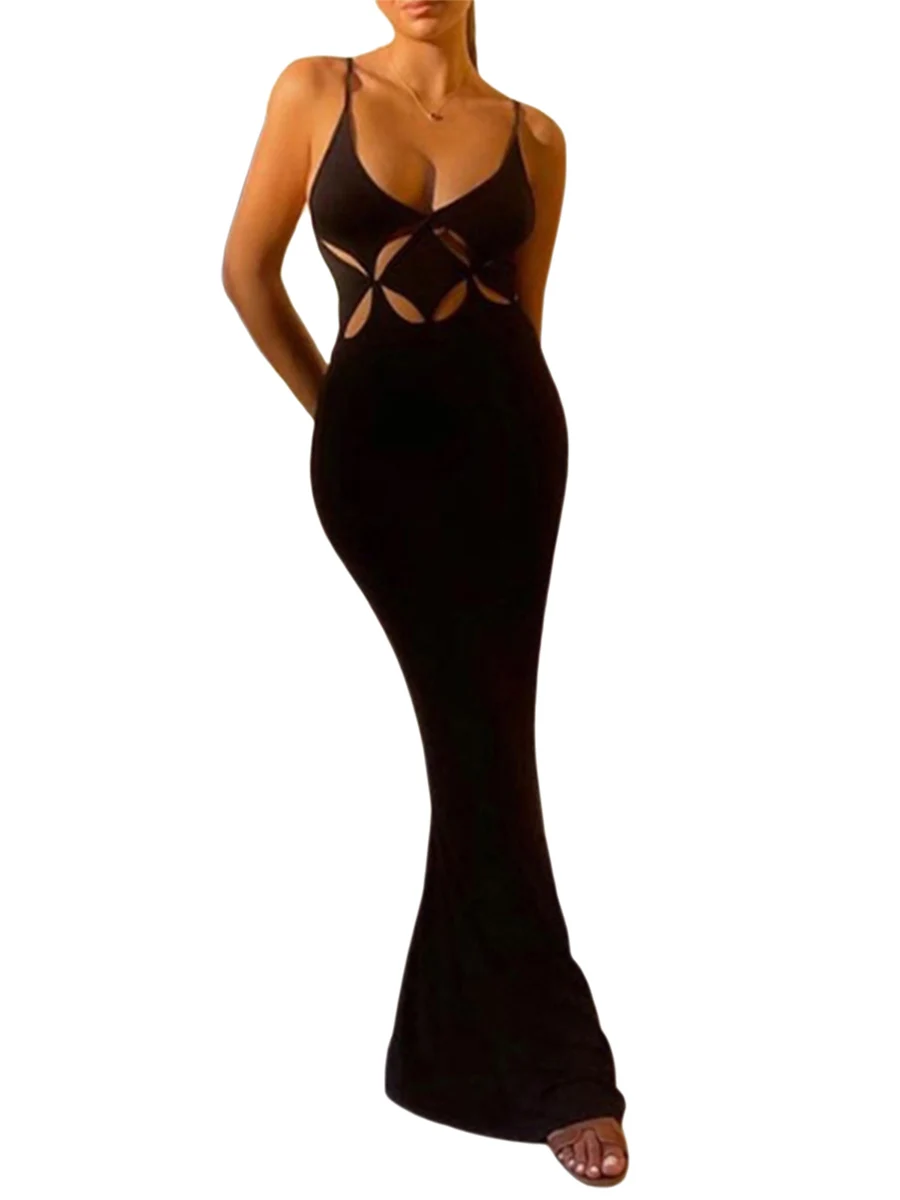 

Women Cut Out Y2K Sleeveless Backless Bodycon Long Dress Summer Party Clubwear