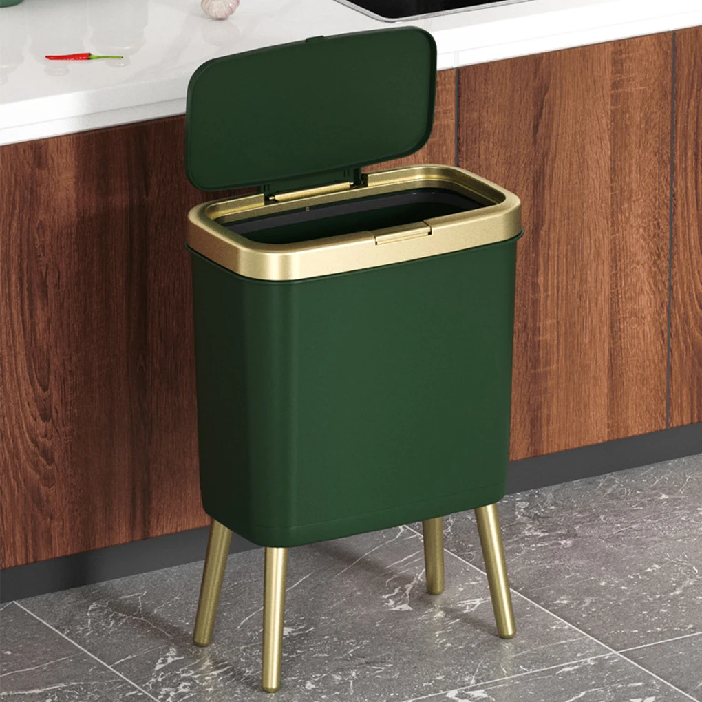 Trash Can with Lid Plastic Garbage Can with Push Button Narrow Modern Waste Basket for Kitchen Slim Bedroom Toilet Garbage Bin