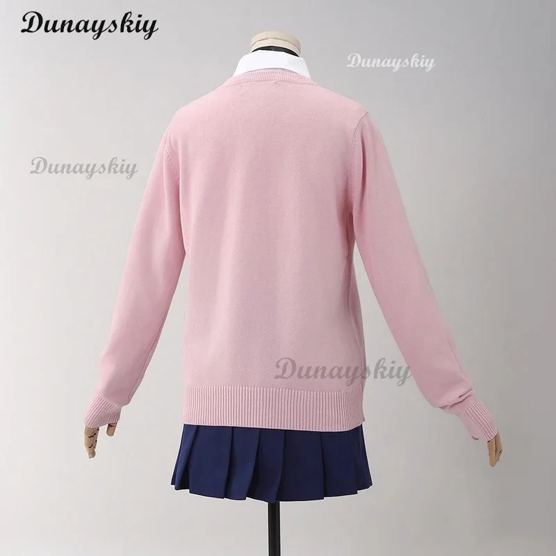 أنيمي Dandadan مومو Ayase تأثيري حلي شعر مستعار الوردي سترة أعلى تنورة أقراط المختنق زي مدرسي الدعائم هالوين مخصصة