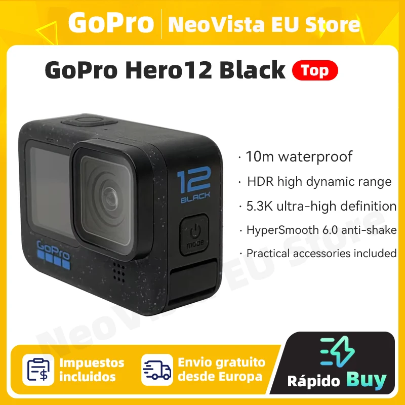 【مخزون الاتحاد الأوروبي】كاميرا GoPro HERO12 باللون الأسود HyperSmooth6.0 5.3K60fps فيديو 27MP Go Pro12 خوذة كاميرا رياضية
