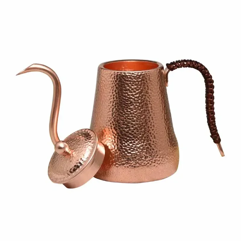 Gooseneck Pour Over Coffee Kettle for Drip Coffee and Tea Pot Hammered Pure Red Copper 500ml