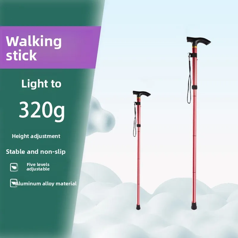 Thickened Aluminum Folding Cane Four Section Telescopic Trekking Anti Slip Adjustable Walking Aid