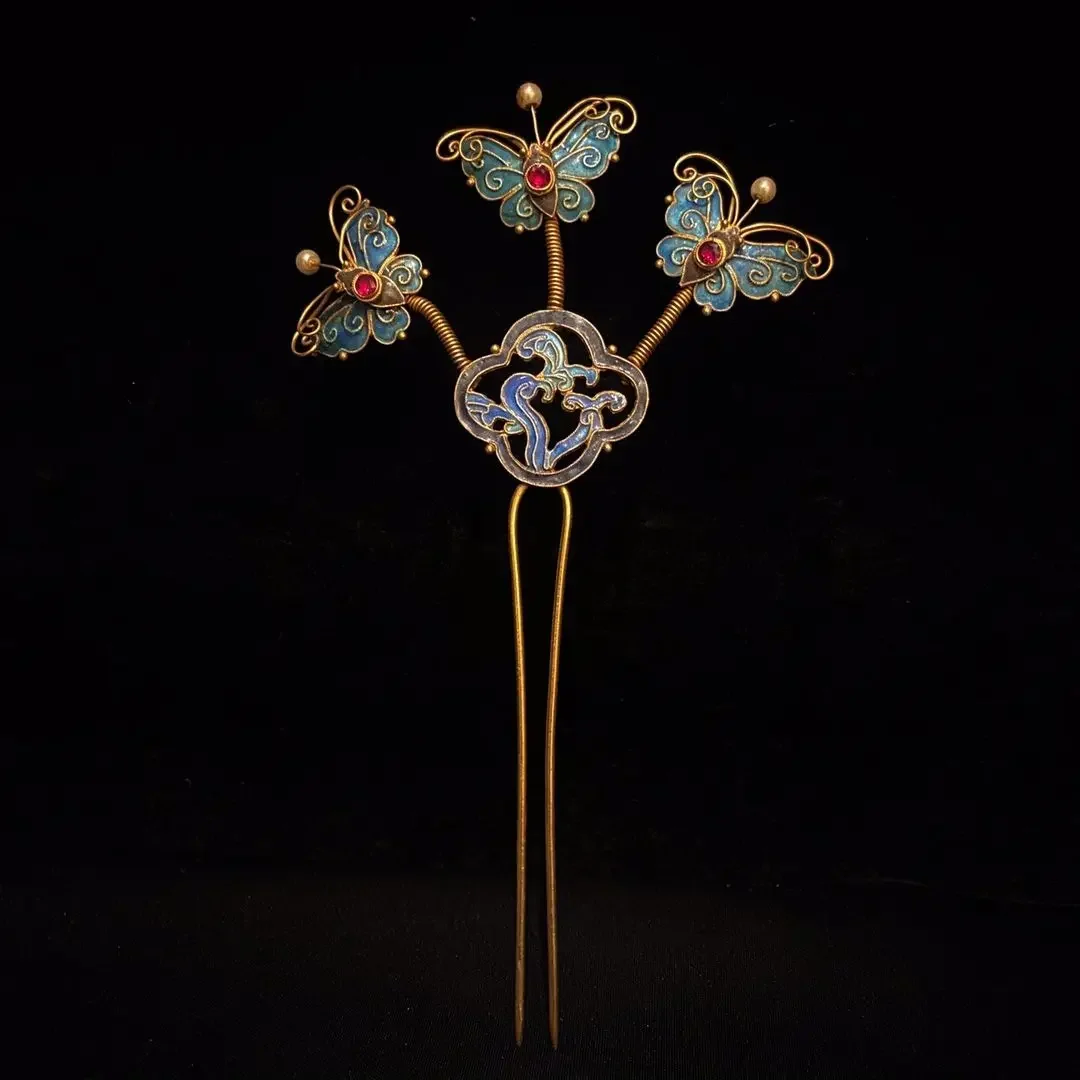 Collection of hairpins, burnt blue embellishment, inlaid film and television props, ancient clothing, hair accessories, thick pu