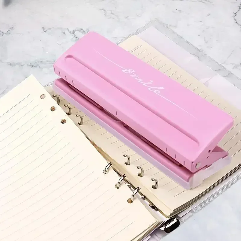 Mesin Pelubang Kertas 6 Lubang dengan Jarak yang Dapat Disesuaikan, Manual, untuk Buku Besar, Multi Ukuran, Alat Tulis Kantor, Buku Tangan, Sertifikat, PVC