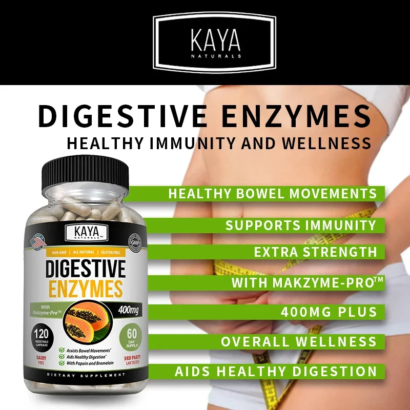 Digestive Enzymes - Papaya + Bromelain Healthy Digestion and Detoxification Relieve Constipation and Bloating Improve Immunity