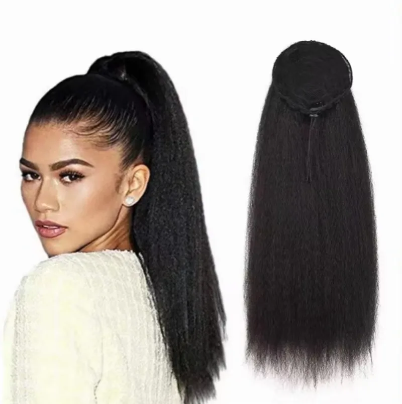 

22" Afro Kinky Yaki Straight Synthetic Drawstring Ponytail Extension for Clip on Hair Extension Ponytail Extensions