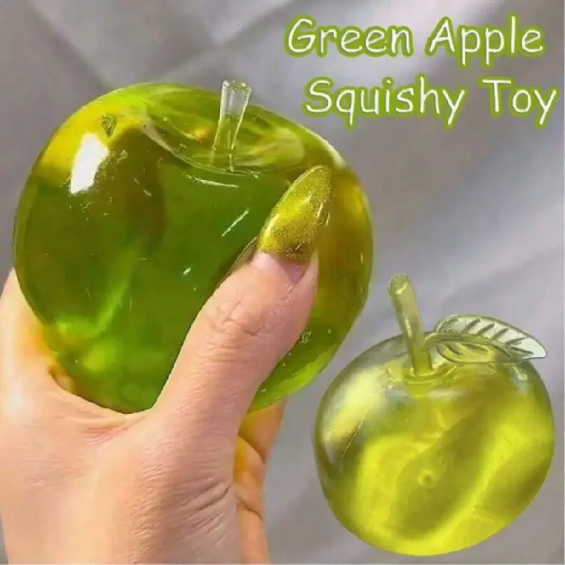 1pc Transparent Green Apple Squishy Toy Soft Flour Filled Slow Rebound Stretchable Fidget Squeeze Toy