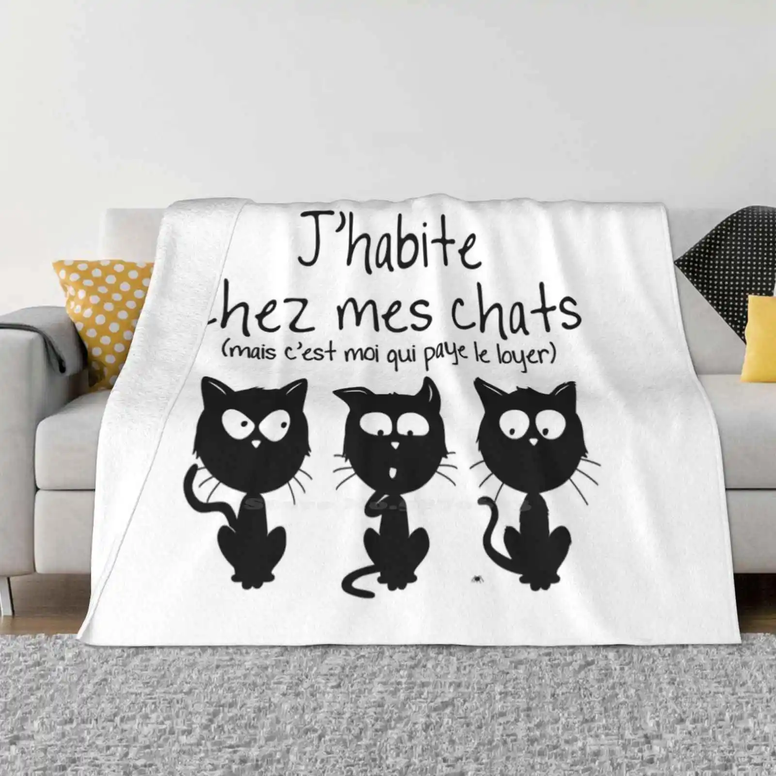 J'Habite Chez Mes Chats Manta fina suave y cálida Chatons Minou Felín Chat 3 gatos Animaux Localización doméstica Loyer