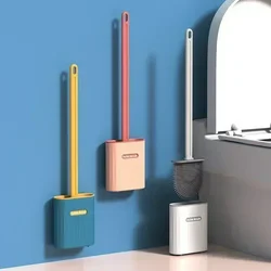 Wall Mounted Toilet Brush Silicone Flat Brush Head Cleaner Brush Set Bathroom Toilet Cleaning Brush With Quick Drying Holder