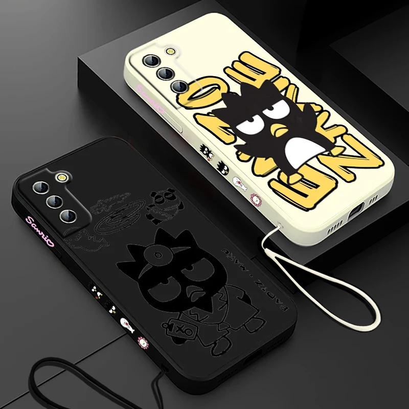 Sanrio Badbadtz-maru Cartoon Phone Case For Samsung Galaxy S24 S23 S22 S21 S20 Pro FE Plus Ultra Liquid Left Rope Cover