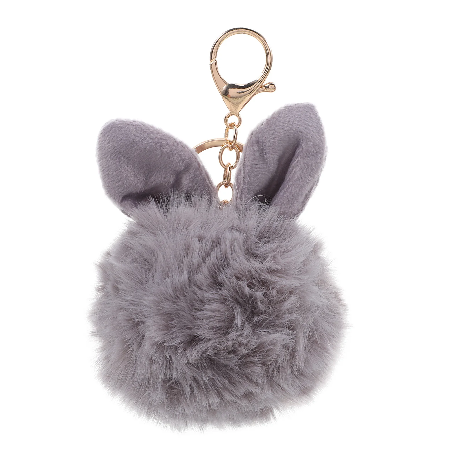Breloczek z króliczymi uszkami i pomponem 10-12 cm szary zawieszka do kluczy dla kobiet dziewcząt ozdoba do torby dekoracja kluczyków samochodowych prezent akcesorium wisiorek