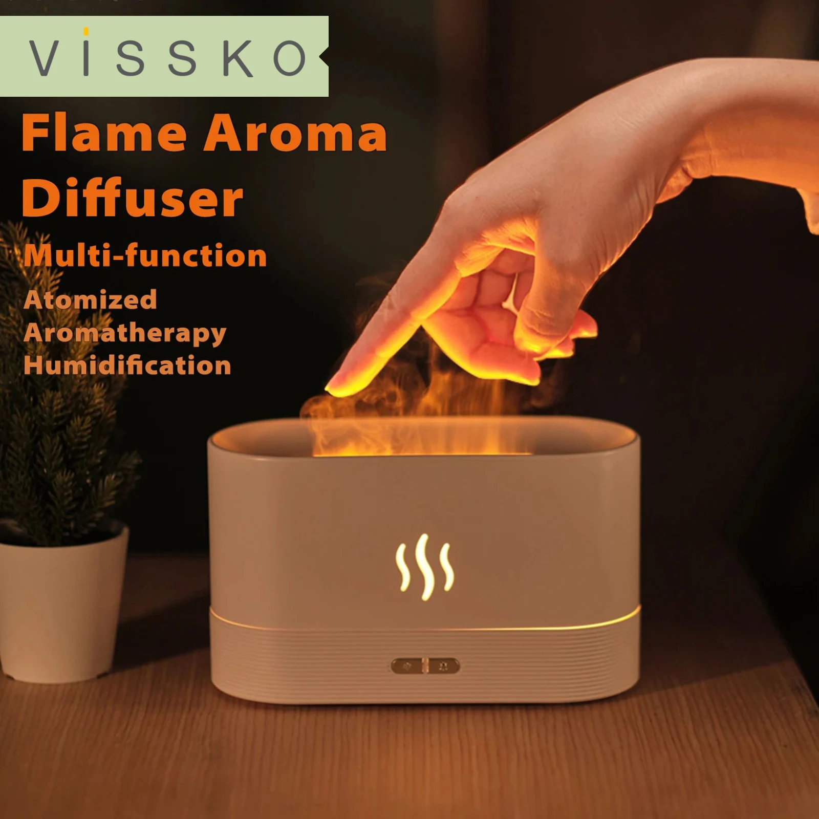 Vissko Aroma Diffuser Air Humidifier Ultrasonic Aromatherapy Cool Mist Maker 180ML Essential Oil Flame Lamp Difusors For Home