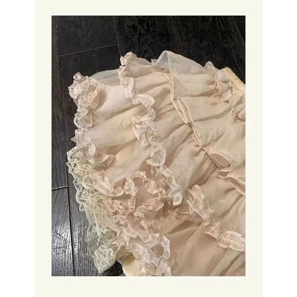Spódnica Lolita Light Breath Sweet Cute Ballet Troupe Ball Grown Ruffle Lace Slim Fit Mini Cake Skirts Y2K Odzież damska Koreański