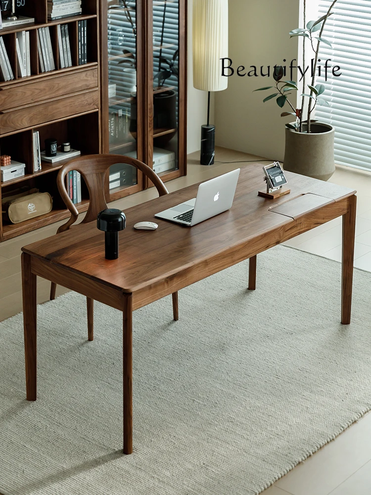 

Black Walnut Wooden Desk Solid Wood Double Writing Computer Desk Office Nordic Modern Household Dining Table