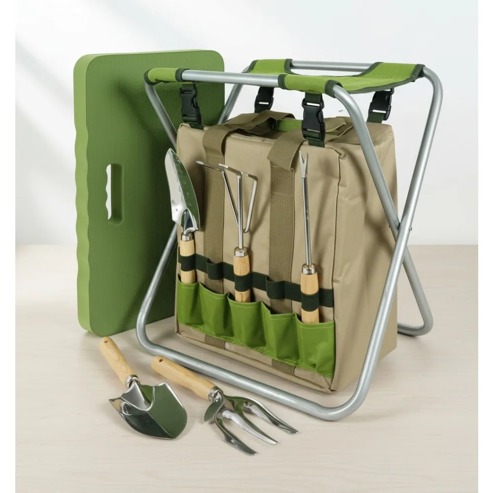 

Foldable Garden Kneeler Stool with 5 Tools & Insulated Bag - Portable Gardening Seat for Outdoor Activities