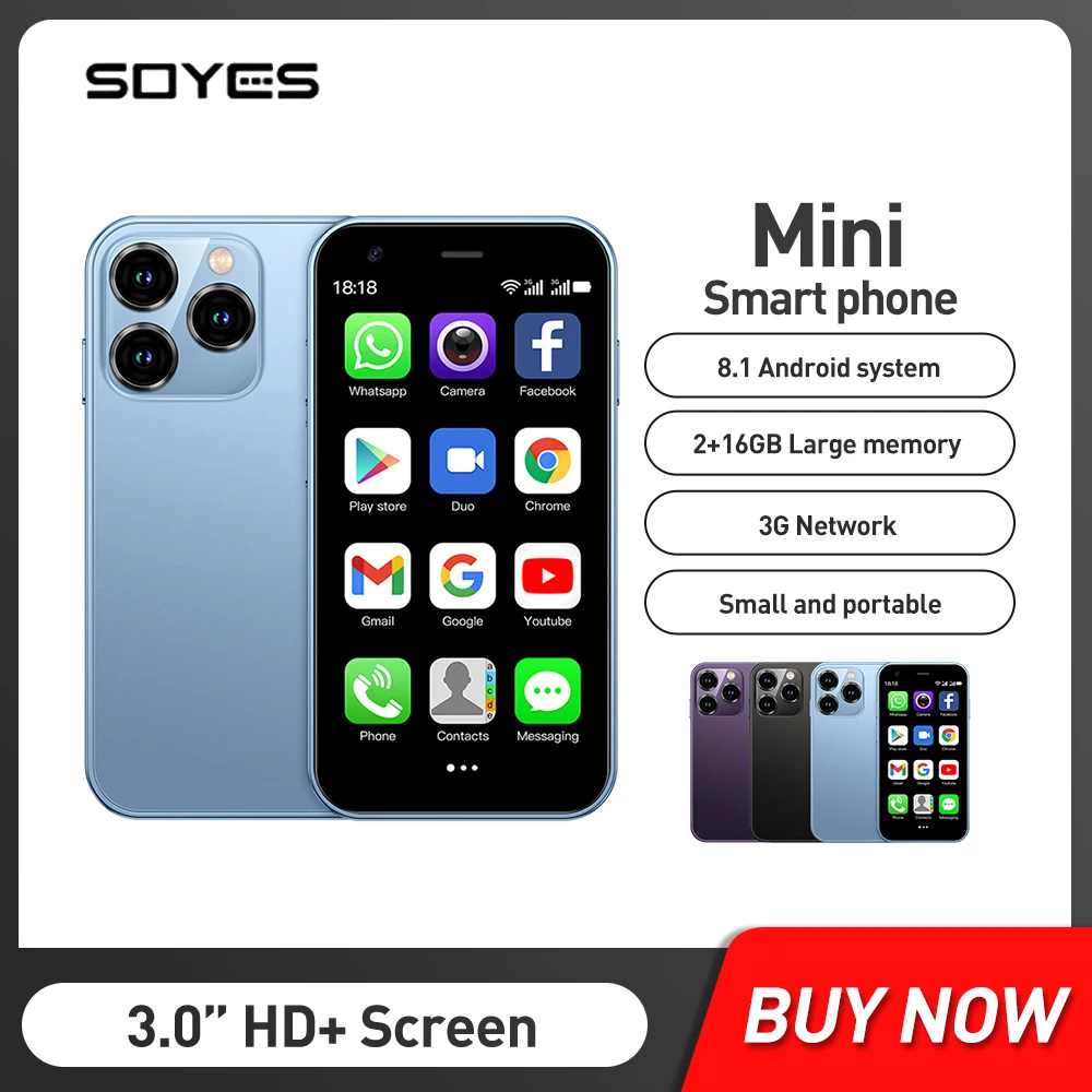 SOYES-Mini Smartphone XS15, Téléphone Portable Ultra-Mince, 3.0 Pouces, 2 Go + 16 Go, Android 8.1, Touriste, EpiStandby, 3G, 1000mAh, Wifi, GPS