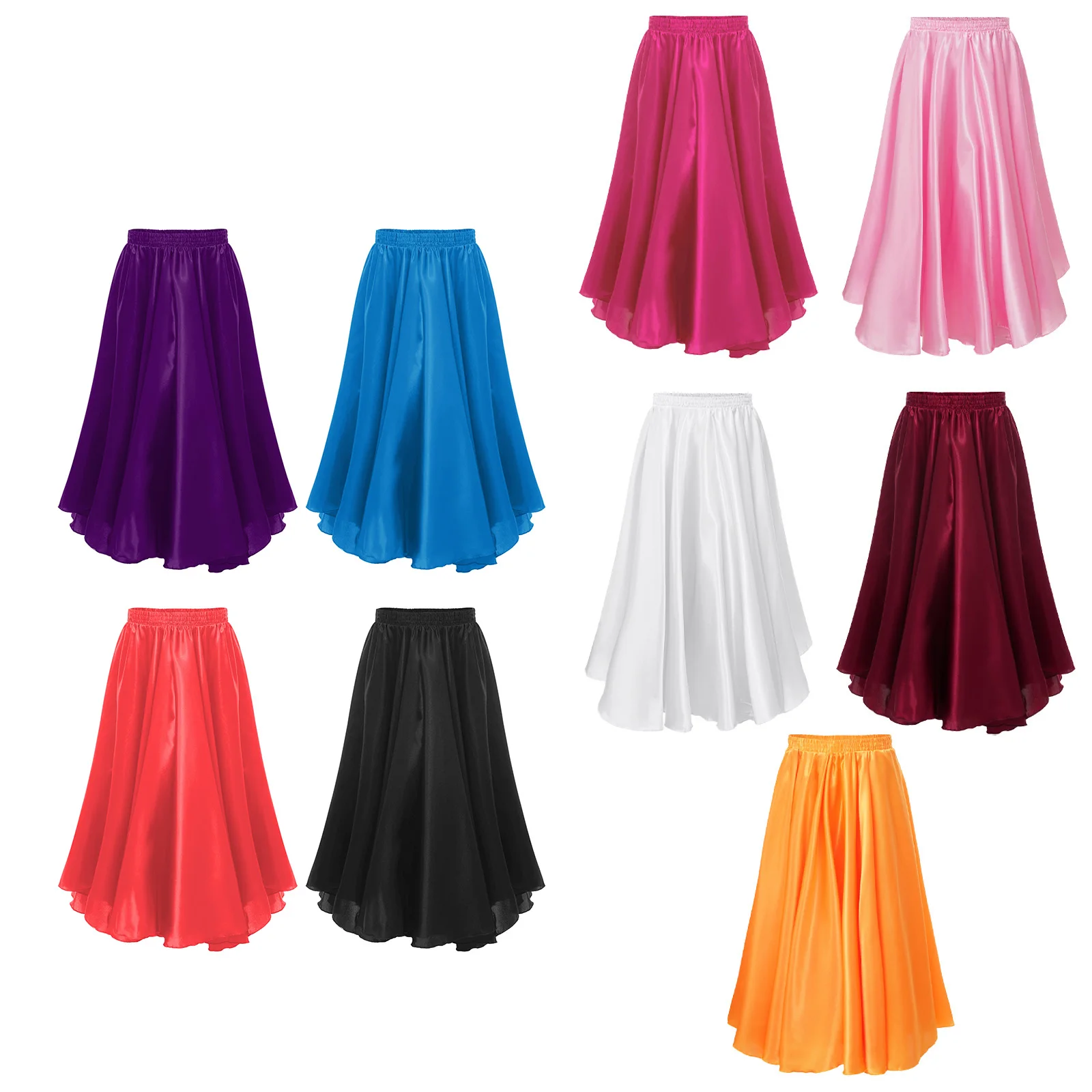 

Kids Girls Spanish Bullfighting Skirts Half-length Performance Costume Chiffon Latin Dance Big Skirt Training Folk Dance Wear