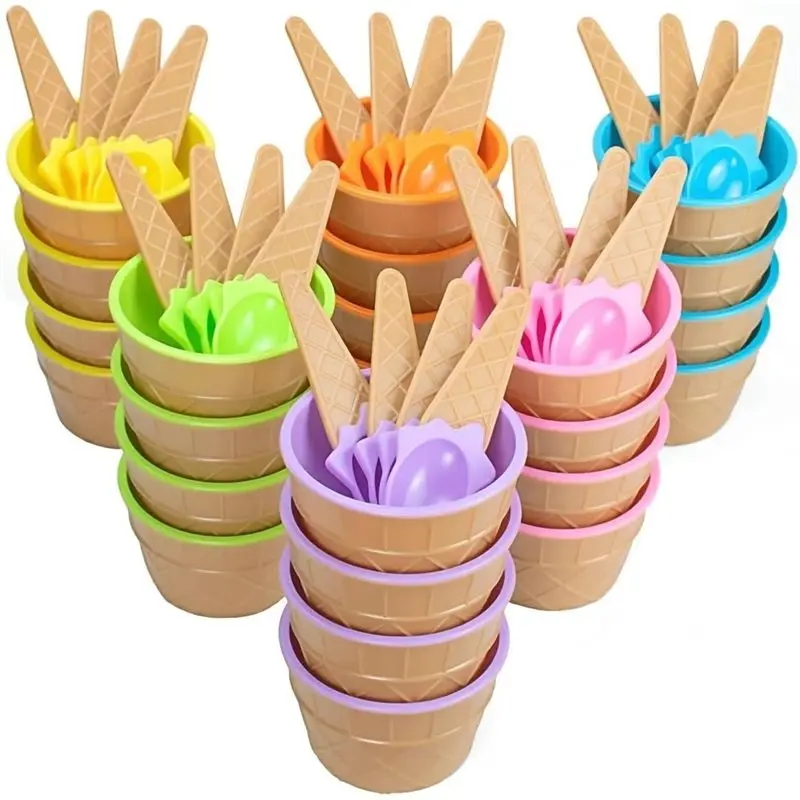 rmwin-reusable-fun-ice-cream-cups-24pcs-plastic-ice-cream-bowl-set-with-spoons-ideal-perfect-for-summer-parties