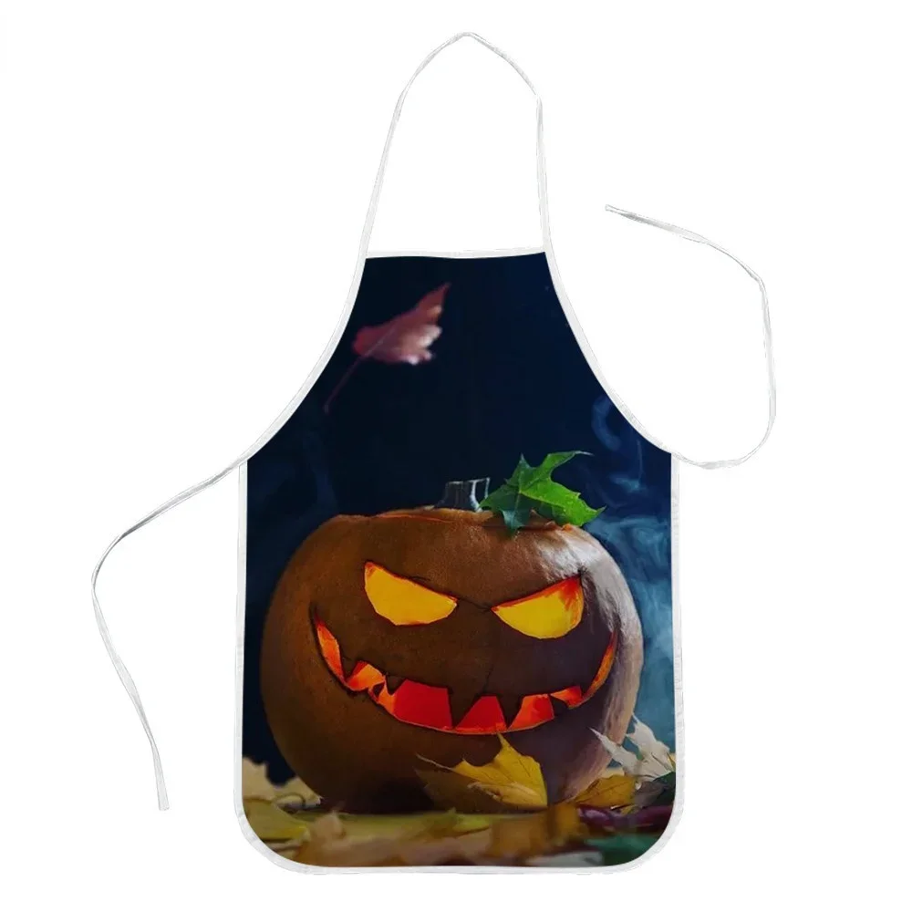 Halloween Theme Apron Cartoon 3D Printing Holiday Party Kitchen Apron Men and Women Household Cleaning Tools Essential Tablier