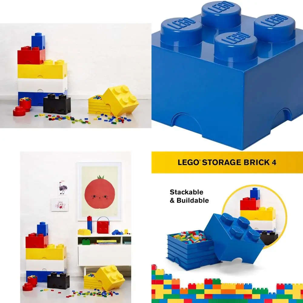

Stackable Blue Plastic Storage Box with 4 Knobs, 5.6L Capacity - Desk Organizer and Toy Storage for Kids & Adults