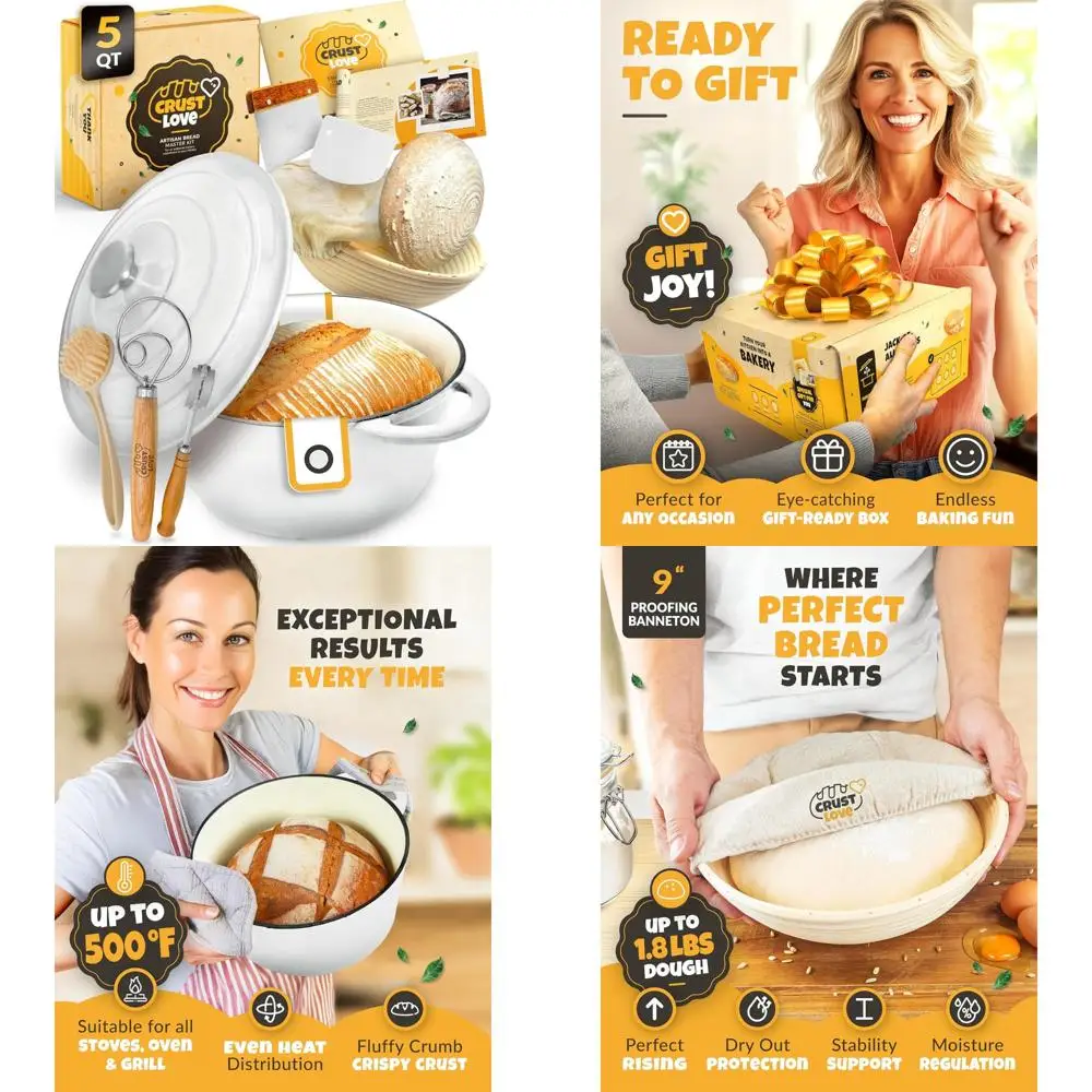 

Enameled Cast Iron Dutch Oven for Bread Baking - Perfect for Sourdough and Banneton Bread-Proofing Basket, 5 Quart Capacity