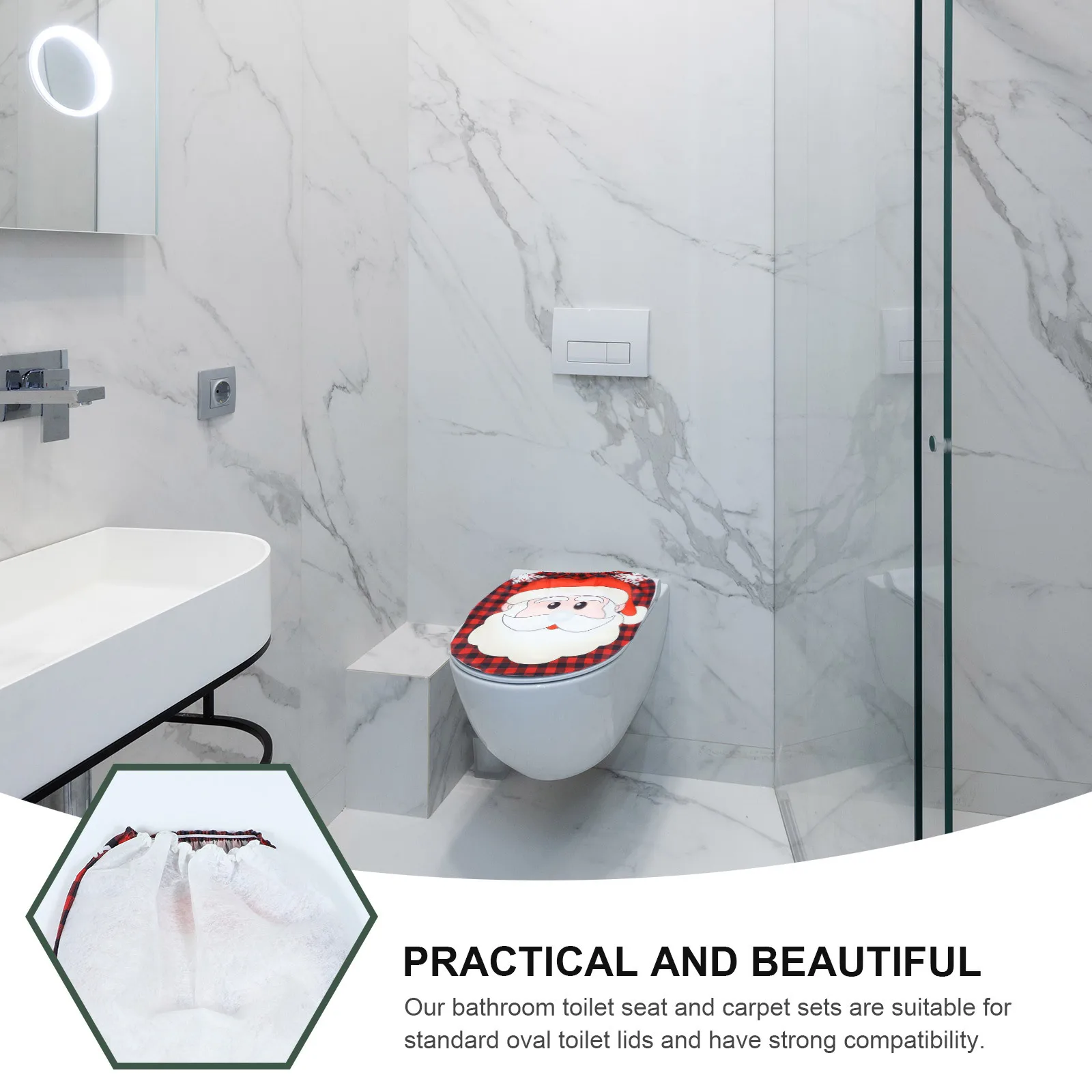 

1 set Cover Christmas Design Washable Non-Slip Xmas Patterns Toilet Mat For Bathroom Xmas Toilet Rug Floor Mat Decor