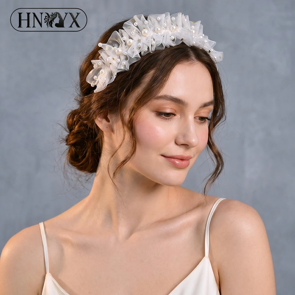 

YouLaPan Bohemian White Color Pearl Tulle Headband for Bride Wedding Hair Accessories for Women Korean Style Headpieces A13