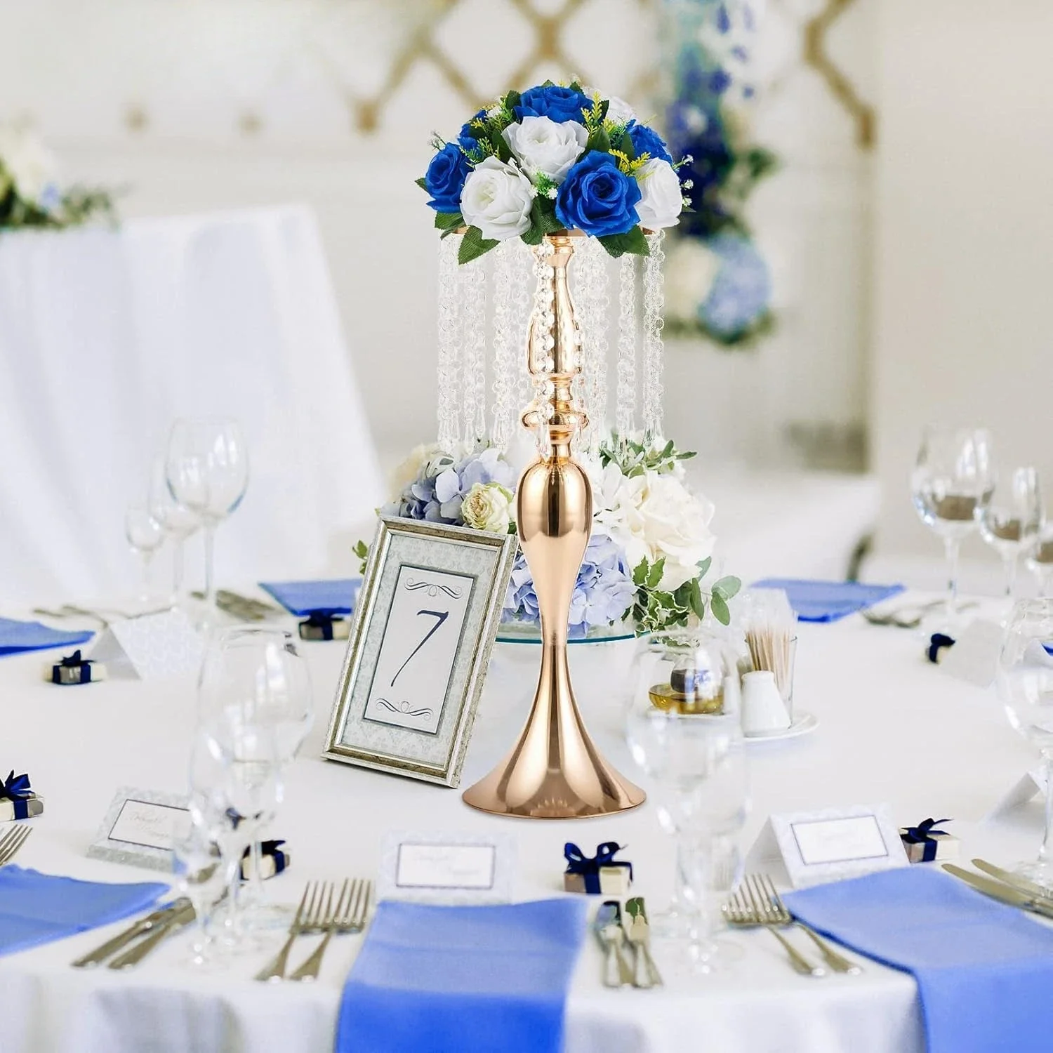 

Flower Ball Arrangement Bouquet - 10 Pcs 9.5 inch Diameter Royal Blue Fake Flowers Roses Balls for Centerpieces Tables