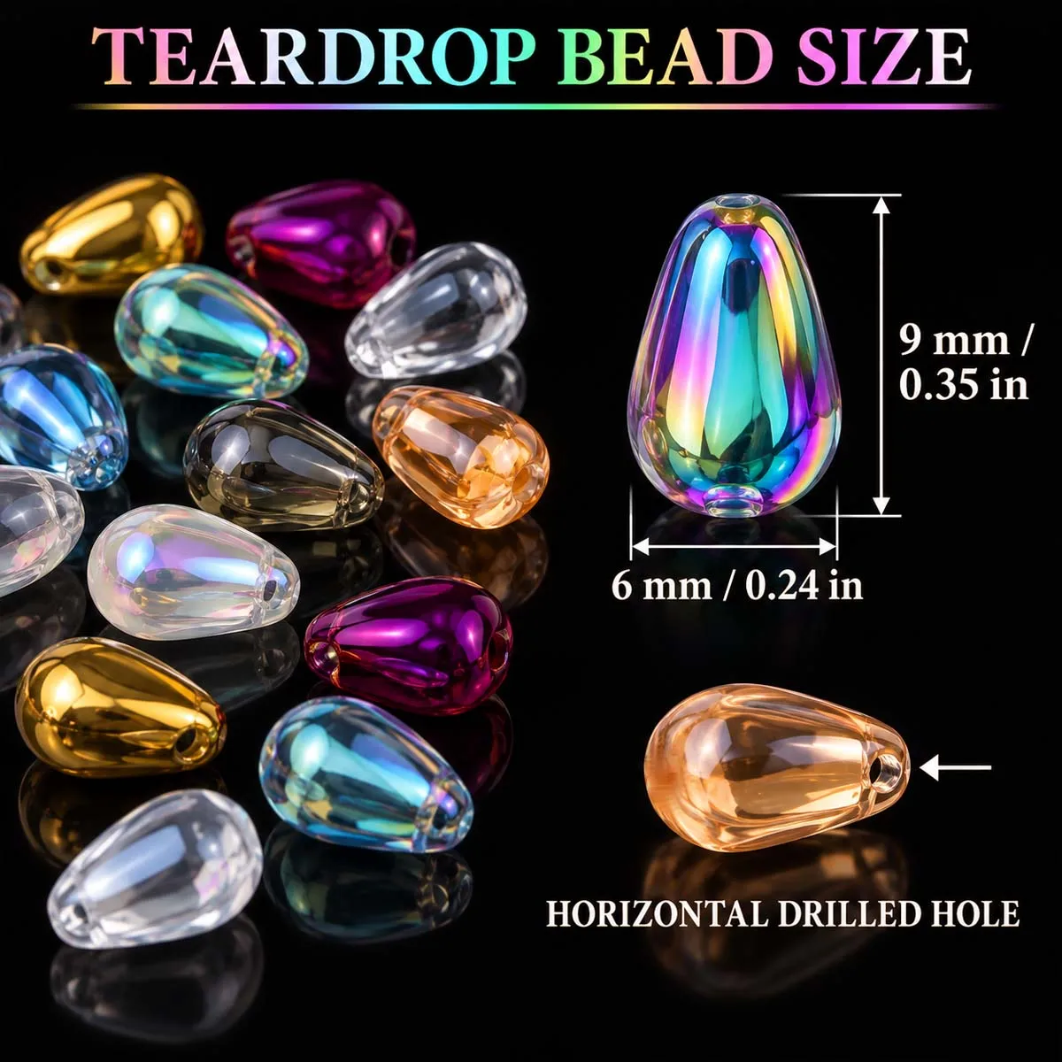9mm 42-piece Set Glass Teardrop-Shaped Large Crystal Multicolor Handmade DIY Jewelry Beads Loose Bead Necklaces and Accessories