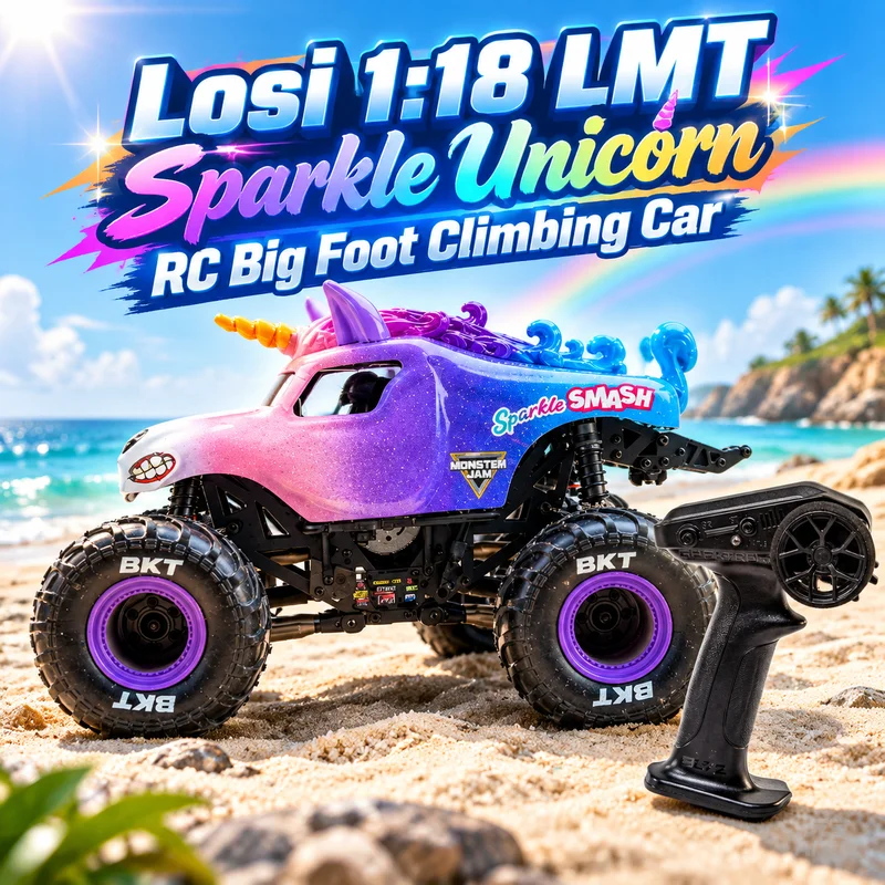 New Losi 1:18 LMT Sparkle Unicorn Brushed 2S Remote Control Big Foot 35Km/h High-Speed Off-Road Car Straight Bridge RC 4WD Model