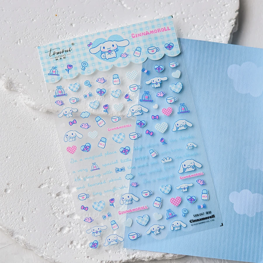 1PCS 5D Embossed Hello Kitty Melody Nail Stickers Sanrio Self-Adhesive Nail Art Accessories Cute Cartoon Cinnamoroll Nail Charm