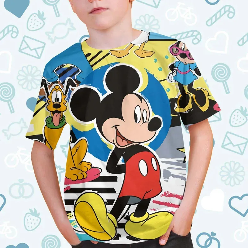 2024 Summer Casual Disney Mickey Mouse Donald Duck 3d Print Tshirt Boys Girls T-Shirt Children Streetwear Tee Tops Cartoon