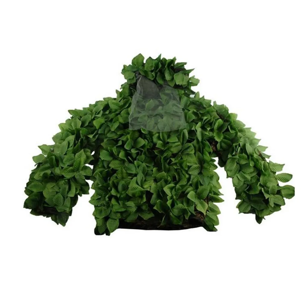 Woodland Camouflage Ghillie Suits Breathable Mesh+Green Leaf Hunter Bionic Clothes for Forest Hunting Airsotf Tactical Suit set